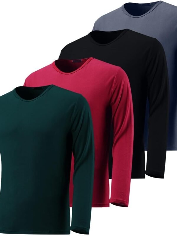 4 Packs: Men Quick Drying Long Sleeve Sports Performance T-Shirt, Sports Running Gym Exercise Long Sleeve T-Shirt top