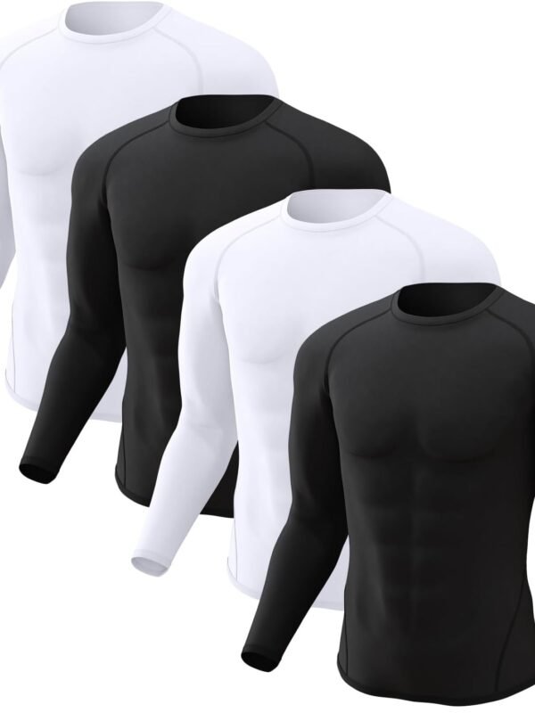 4 Pack Compression Shirt Men Long Short Sleeve Cooling Dry Rash Guard Athletic T Shirt for Sports