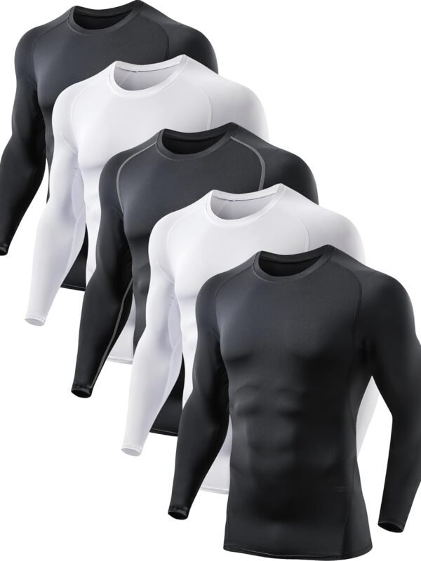 5 or 4 Pack Men Compression Shirts Long Sleeve UPF SPF Rash Guard Workout Base Layer Undershirt Gear