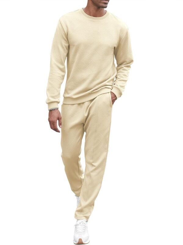 Men Tracksuit Knit Jacquard 2 Piece Long Sleeve Pullover Jogging Tracksuit Athletic running Casual Sportswear