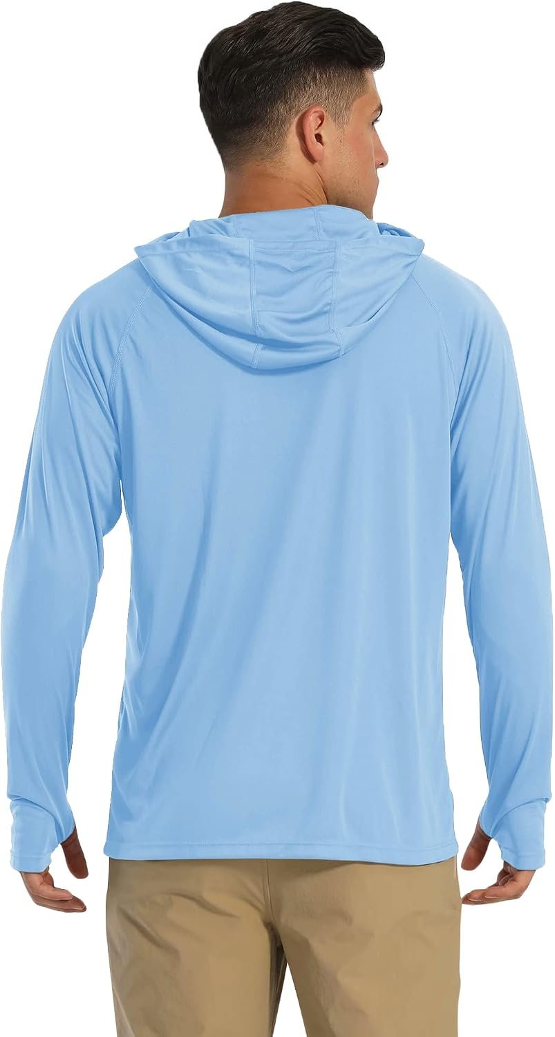 Men Hooded UPF 50+ Sun Protection T Shirts Long Sleeve Athletic Fishing Shirts Rash Guards - Image 2