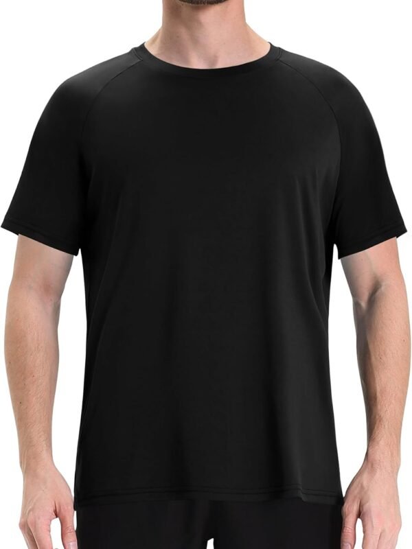 Workout Men Shirts - Black Quick Dry Gym Short Sleeve Moisture Wicking T Shirts for Running Athletic Casual Work