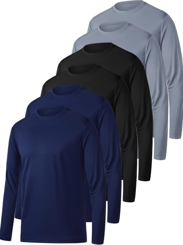 6 Pack Long Sleeve Shirts for Men Moisture Wicking UPF SPF Sun Protection Tee Shirts Workout T Shirts Casual