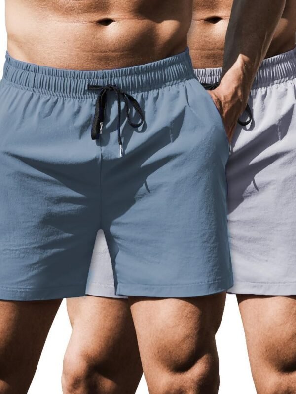 Men Running Athletic Shorts 5 Inch 2 Pack Gym Workout Shorts Fitted Exercise Hiking Shorts with Zipper Pocket