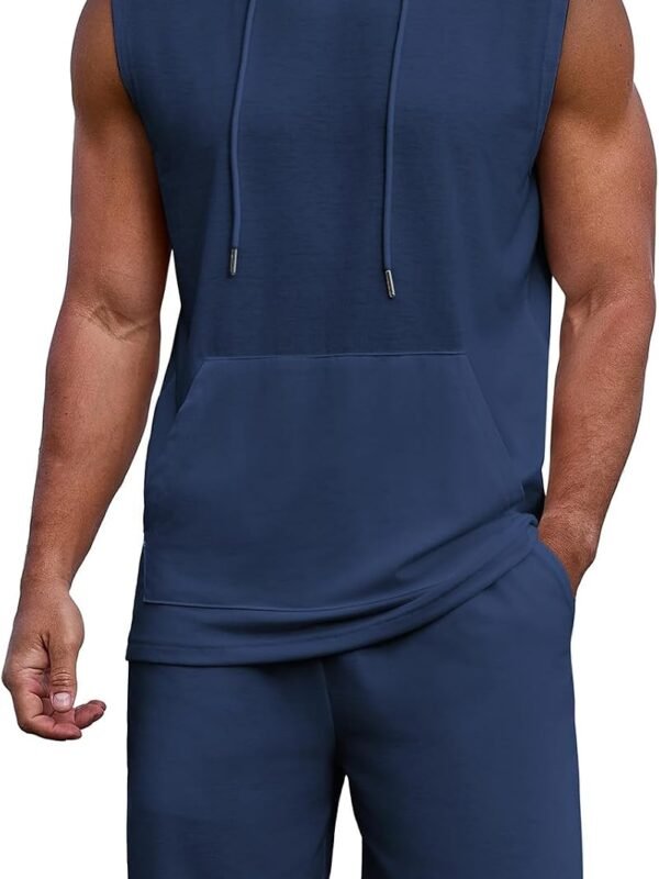 Men Short Sleeve Summer Tracksuit Hooded Tanks Tops Sweatsuit 2 Piece Casual Sports Shorts Set