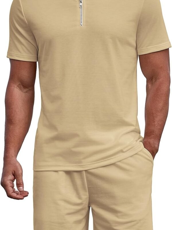 Men Summer Track Suits 2 Piece Shorts Sets Short Sleeve Sweatsuit Outfits Zip Golf Casual Polo Shirts and Shorts