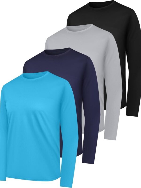 4 Pack Men Quick Drying Sun Protection Long Sleeve Shirts Moisture Wicking Workout Shirt Performance Tee Shirts