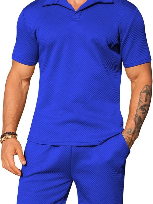 Men 2 Piece Short Sets Summer Outfits Short Sleeve Polo Shirt and Shorts Set Casual Beach Outfits