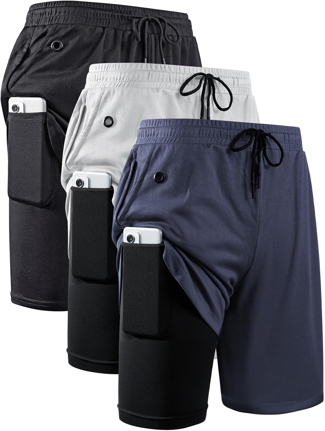 Men 2 in 1 Running Shorts Quick Dry Gym Athletic Workout Clothes with Side Pockets