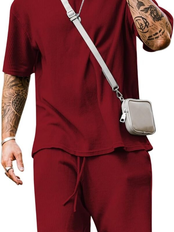 Men Short Sleeve Tracksuit Summer T Shirt & Shorts set 2 Pockets Oversize Two Piece Casual Daily Duty-off