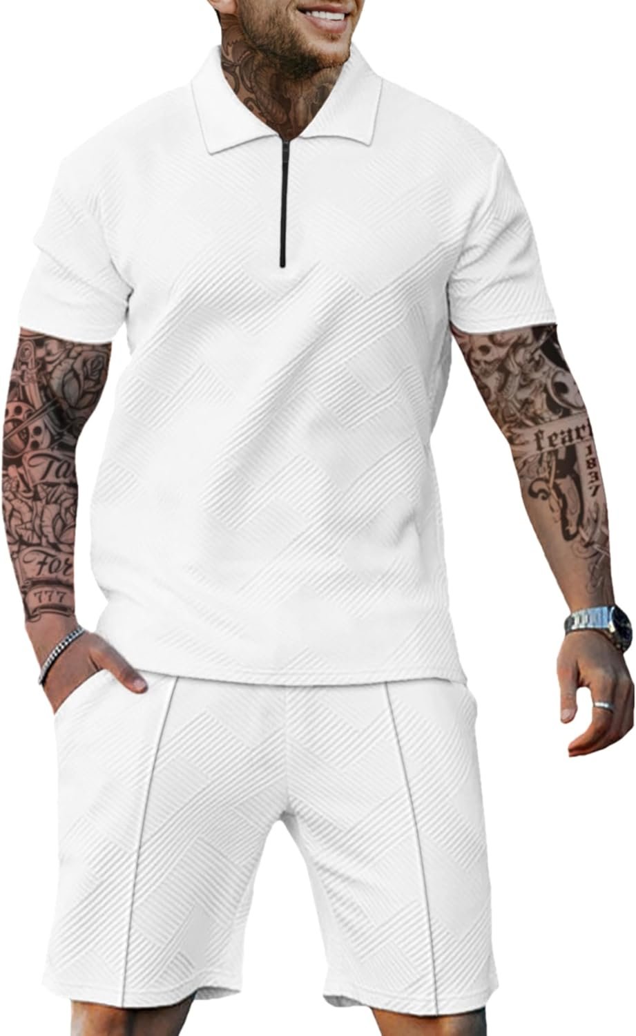Men Track Suits 2 Piece Sets Short Sleeve Sweatsuit Outfits 1/4 Zip Men Athletic Jogging Outfits Summer Men Outfits
