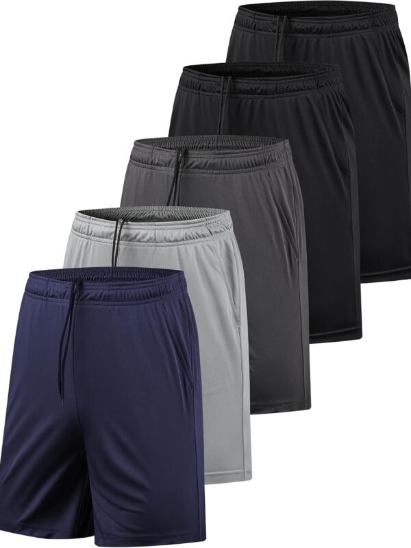 5 Pack Men Athletic Gym Shorts with Pockets Quick Dry Activewear Workout Running Shorts for Men