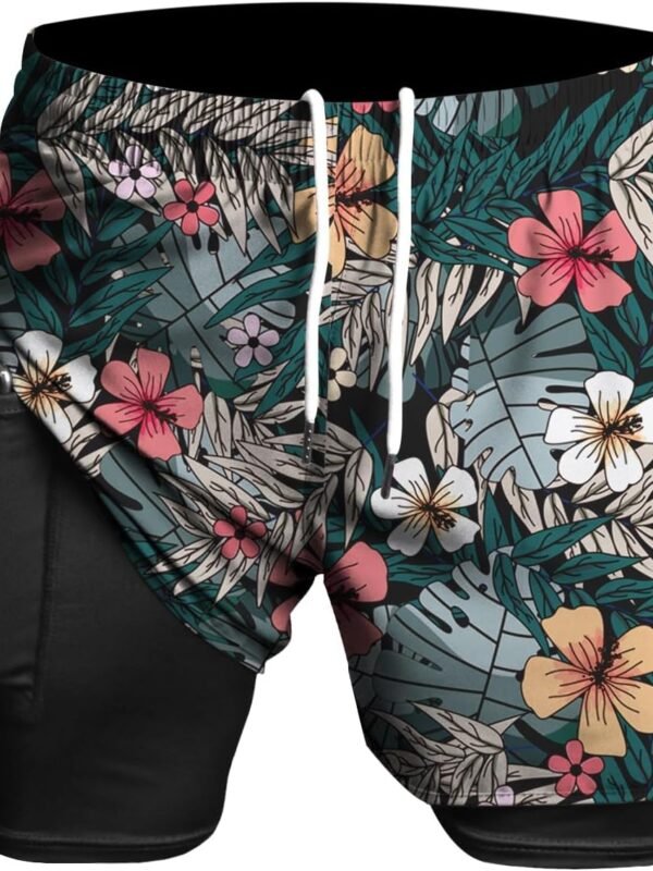 Men 2 in 1 Running Shorts Outdoor Casual Jogging Workout Fitness Athletic Summer Patterned Novelty Shorts