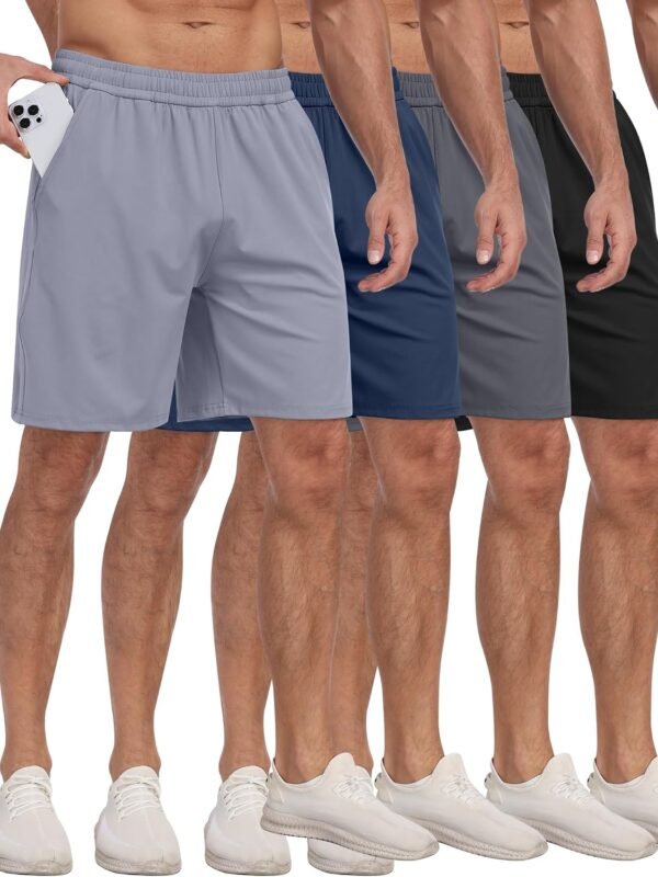 4 Pack Men Athletic Gym Shorts with Pockets,Running Workout Basketball Hiking Shorts for Men