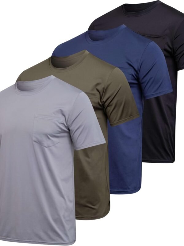 4 Pack: Men Dry-Fit Short Sleeve Pocket Crew Performance Athletic T-Shirt (Available in Big & Tall)