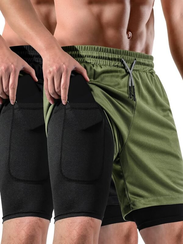 2 in 1 Men Shorts Casual 2 Pack, Running Gym Shorts for Men 7 Inch, Workout Shorts Men with Pockets &Towel Loop