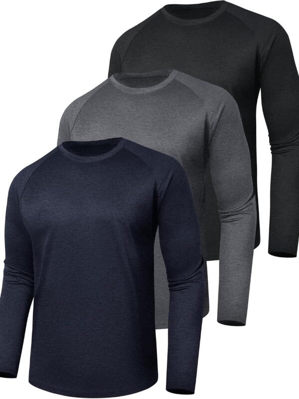 3 Pack Long Sleeve Shirts for Men - Quick Dry Moisture Wicking UV Sun Protection T-Shirts for Fishing Workout Athletic Gym