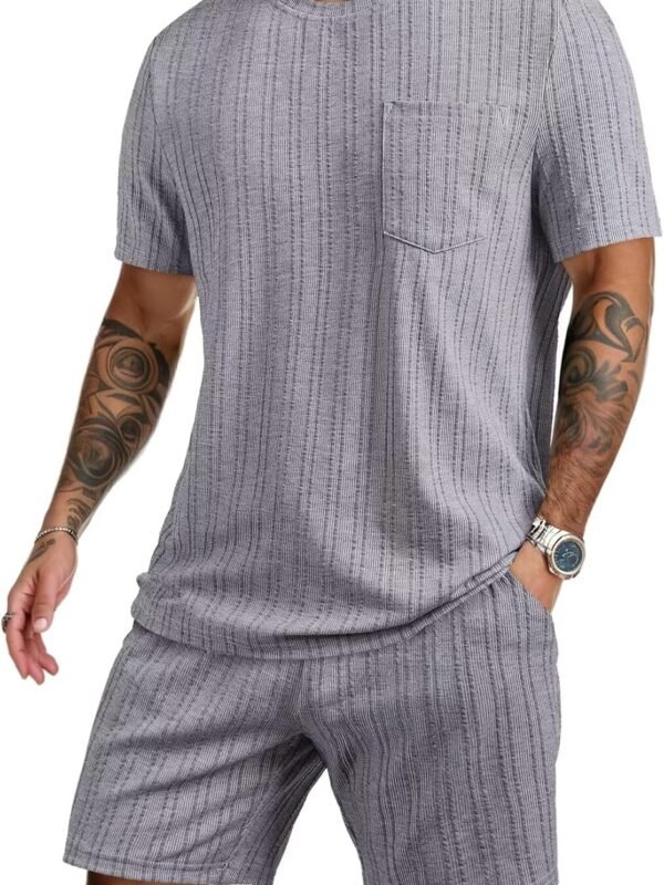 Men Track Suits 2 Piece Set Casual Crewneck Texture T Shirt and Shorts Set Sweatsuit Summer Outfits with Pockets
