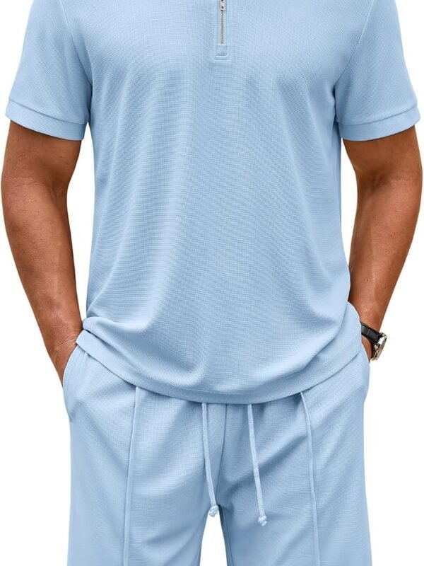 Men Track Suits 2 Piece Set Quarter Zip Polo Shirt and Shorts Set Summer Casual Outfits