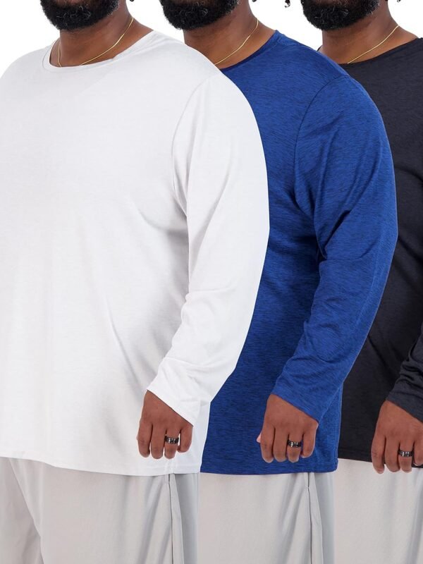 3 Pack: Men Big & Tall Tech Stretch Long-Sleeve & Short-Sleeve Dry-Fit T-Shirt