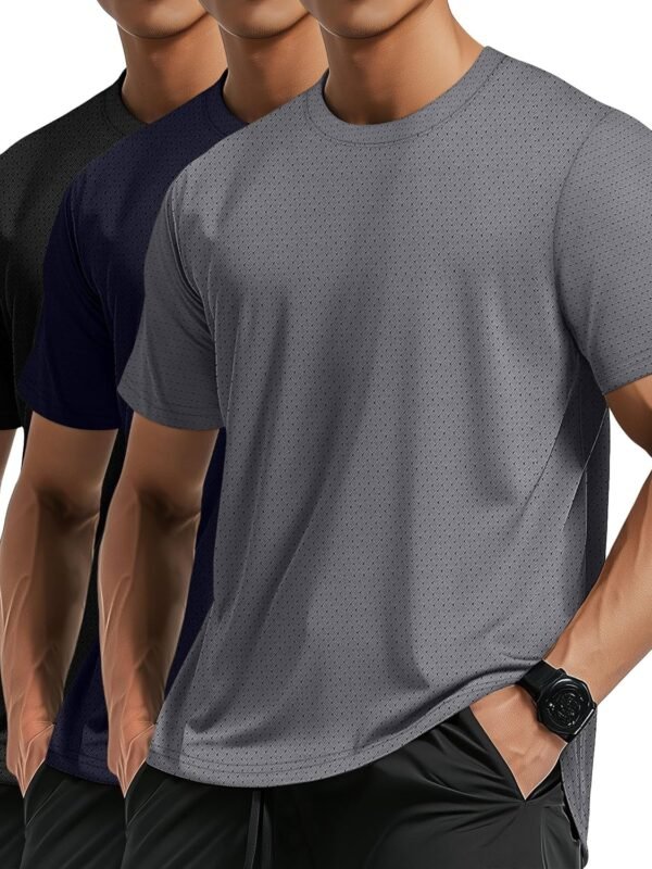 3 Pcs Men Big and Tall Quick Drying Shirts Plus Size Workout Mesh Shirt Short Sleeve Crew Neck Top Sport Fishing Tee