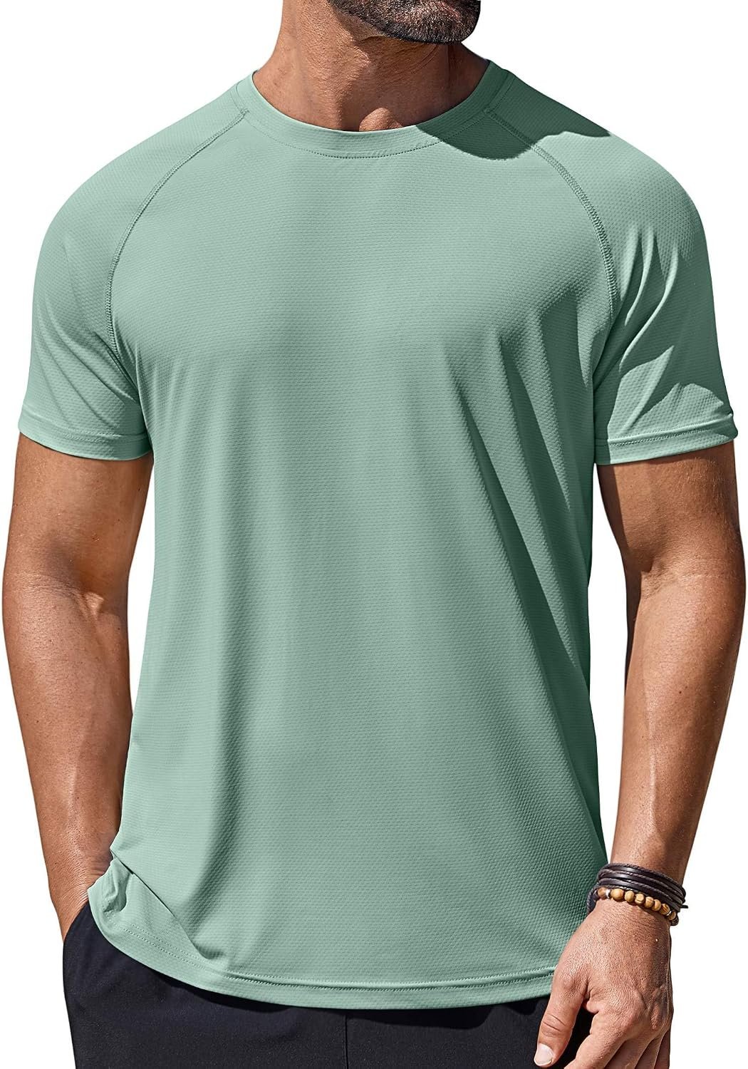 Men Swim Shirt Short Sleeve UPF 50+ Sun Protection Shirt Athletic Quick Dry T Shirts