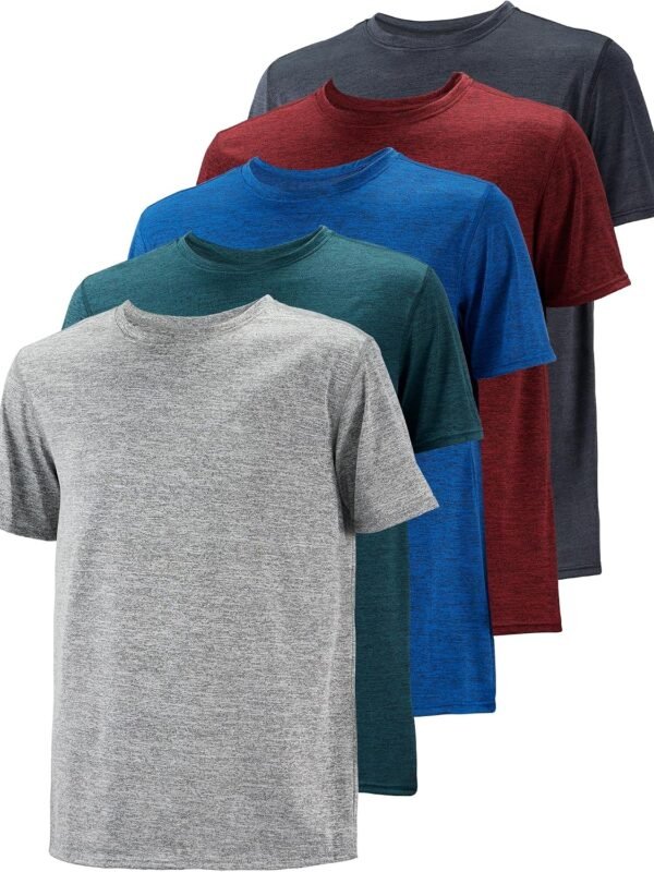 5 Pack Men Workout T-Shirts Quick-Drying Athletic Short Sleeve Crew Neck Running Gym Tee Tops
